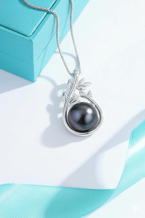 KANNSOAR Tahitian Black Pearl Pendant Necklace AAAA 18K White Gold Plated 925 Sterling Silver Black Pearl Jewelry Gift for Women Mother Wife Her for Anniversary Christmas Birthday