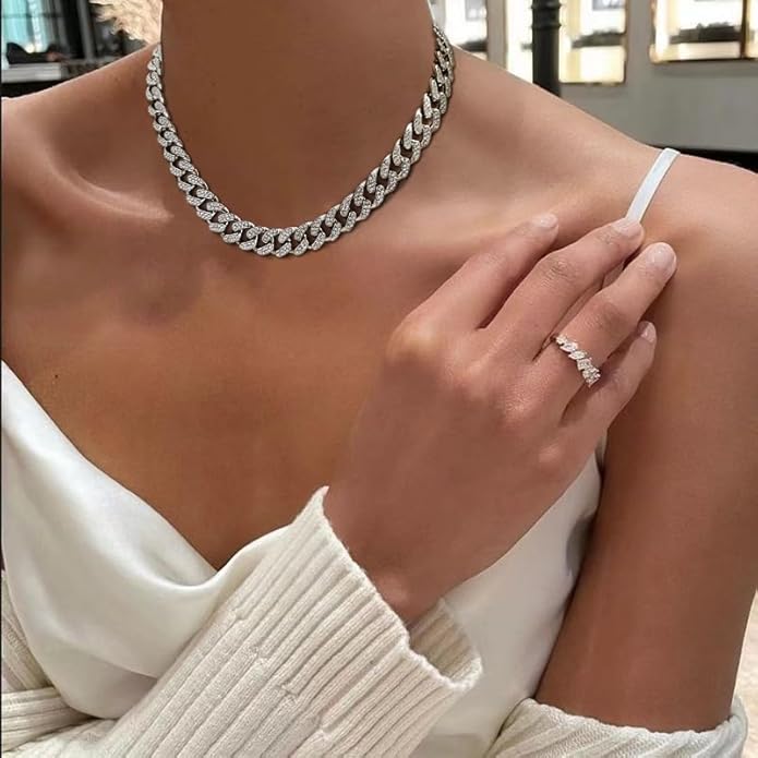 Tennis Necklace Bracelet for Women, Sterling Sliver, Dainty Chocker Necklace, Crystal Bracelet for Women, Wedding Jewelry for Bride, Sparkly Party Prom Hypoallergenic