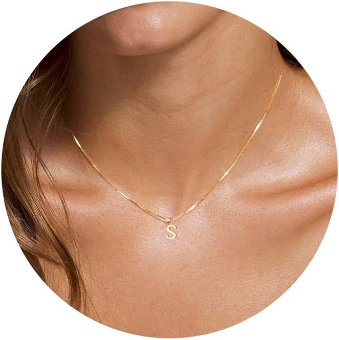 Foxgirl Gold Initial Necklaces for Women, Dainty Gold Letter Necklace Tiny A-Z Pendant Choker Necklace Trendy Cute Personalized Monogram Name Necklace Gold Jewelry Necklace for Women Gift