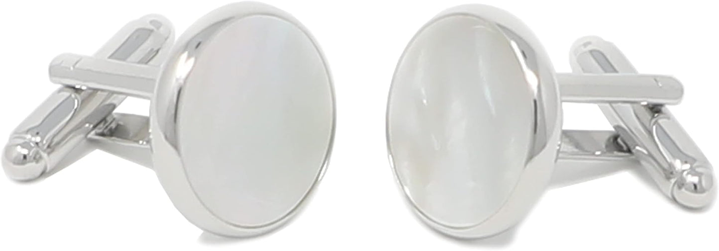 MENDEPOT Mother Of Pearl Cufflinks With Box Men Classic White Stone Cuff Links Wedding Groom Gift