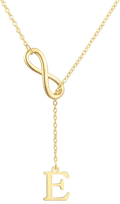 FUNEIA Gold Initial Necklaces for Women Trendy Dainty Long 14K Gold Plated Infinity Lariat Letter Necklace Non Tarnish Friendship Personalized Name Drop Pendant Y Necklace Stack Jewelry Gift