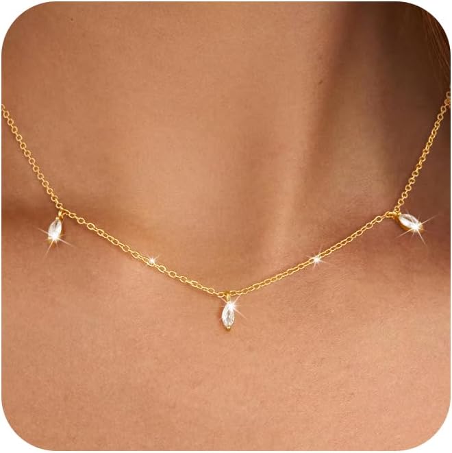 Cubic Zirconia Necklace, Dainty 14k Gold Plated Diamond Necklaces For Women Choker Necklace Simple Gold Plated CZ Jewelry Necklaces for Women Trendy Gifts