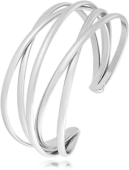 FUTIMELY Boho Chunky Cuff Bracelet for Women,Gold/Silver/Rose gold Multi-layer Cross Wire Bangle Bracelets Open Adjustable Wide Cuff Bracelet Fashion Statement Jewelry