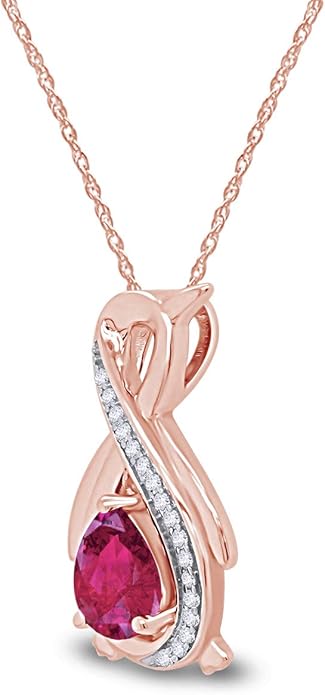 Infinity Penguin Pendant Necklace for Women, 14K Gold Over Sterling Silver with Pear & Round Cut Simulated Birthstone & White Diamond Accents, Dainty Animal Jewelry Gift with 18" Chain
