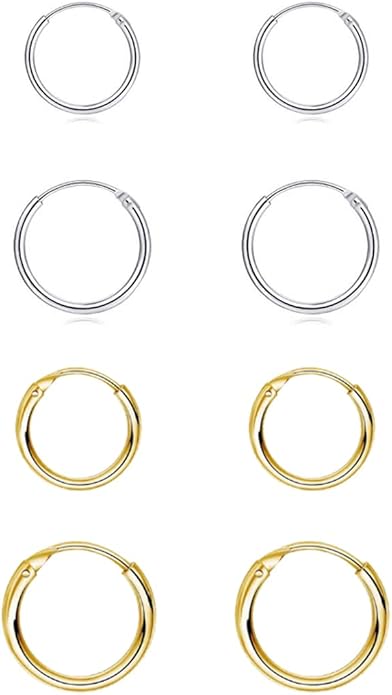 Silver Hoop Earrings- Cartilage Earring Small Hoop Earrings for Women Men,4 Pairs of Hypoallergenic 925 Sterling Silver Tragus Earrings