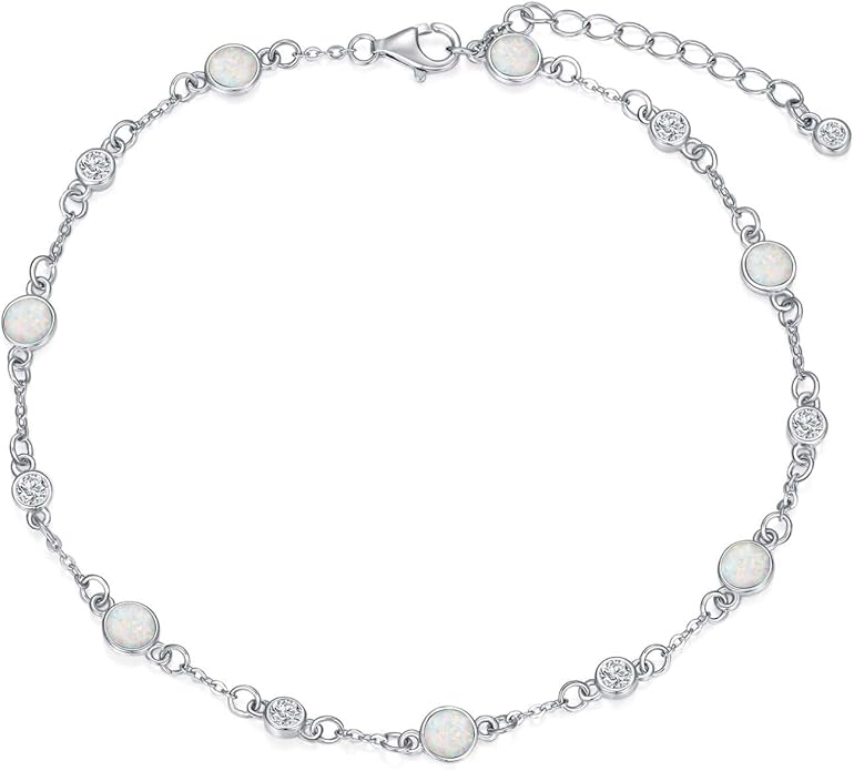 Anklet Bracelet for Women 925 Sterling Silver Natural Stone Chain Ankle Bracelet Beach Summer Fine Jewelry Birthday Christmas Gifts for Women Her Mom