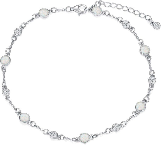 Anklet Bracelet for Women 925 Sterling Silver Natural Stone Chain Ankle Bracelet Beach Summer Fine Jewelry Birthday Christmas Gifts for Women Her Mom