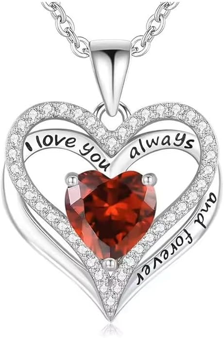 Birthstone Heart Necklace for Women Wife Girlfriend Mom Daughter Gifts S925 Silver Jewelry For Anniversary Rose Gold Gifts For Birthday Christmas Mothers Valentines Day