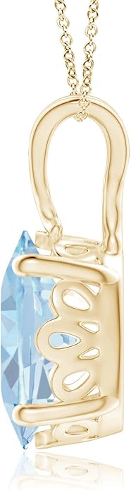 Angara Natural Aquamarine Solitaire Pendant for Women | Vintage in 14K Solid Gold/Platinum With 18" Chain | March Birthday, Anniversary, Gemstone Jewelry Gift