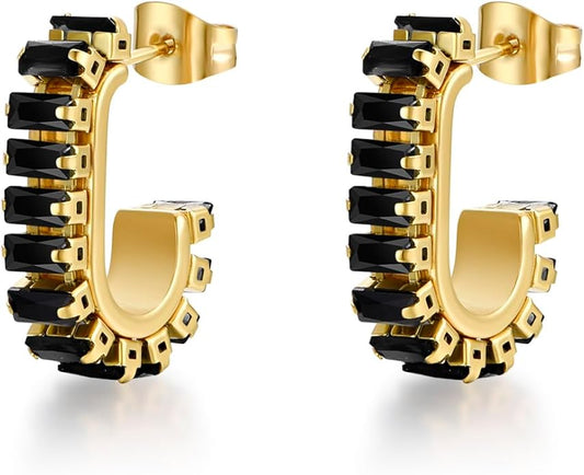 Green Crystal huggie gold hoop earrings for women Girls,14K Gold Plated with 925 Sterling Silver Post color Cubic Zirconia dainty cute Earrings| CZ Stud Earring