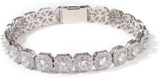 Elegance 14K Gold Square Diamond Moissanite Bracelet, White Gold Bracelet Options, Romantic Engagement Celebration Accessory Gift for Her