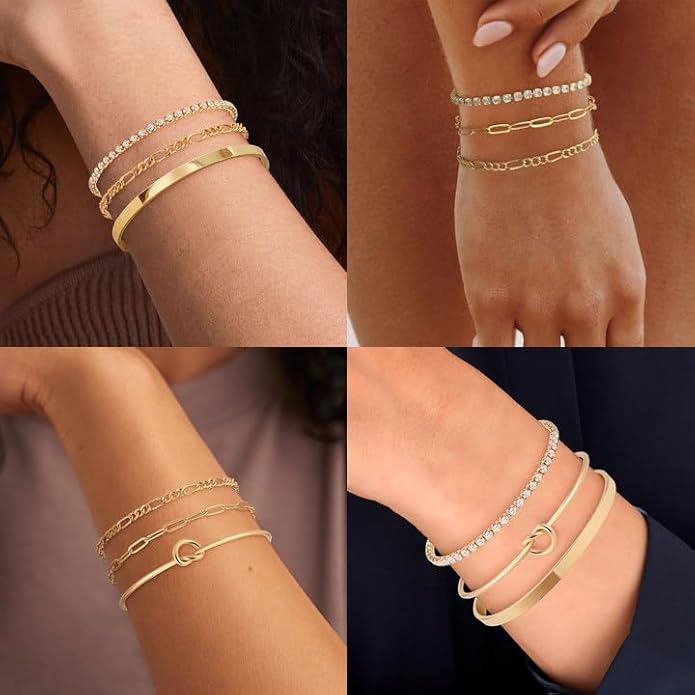 AOZEL Gold Plated Bracelets for Women Stack,Bangle Cuff Bracelet Set Non Tarnish Jewelry for Women Trendy