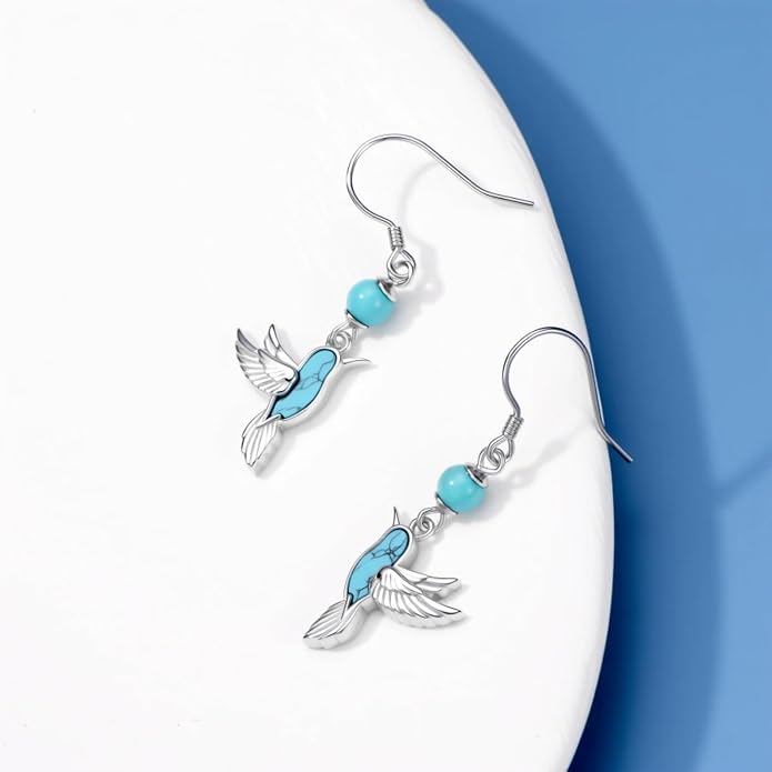 PROESS Turquoise Earrings 925 Sterling Silver Owl/Dragonfly/Butterfly/Hummingbird Earrings Butterfly Jewelry Gifts for Women Christmas Mothers Day