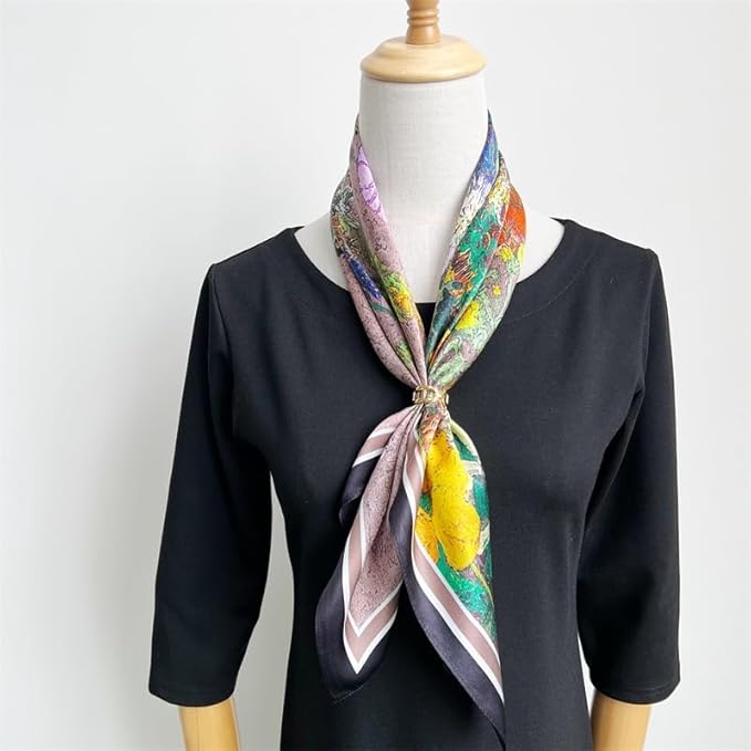 ANDANTINO 100% Mulberry Silk Square Scarf for Hair-25.6" X25.6'' Women Men Natural Silk Neckerchief Digital Printed Headscarf
