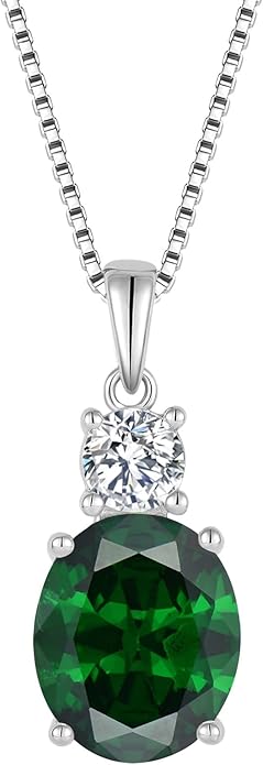Birthstone Necklace for Women 925 Sterling Silver Oval Cut Cubic Zirconia Pendant Jewelry Gifts for Her
