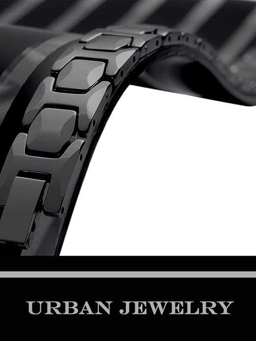 Urban Jewelry Stunning Stainless Steel Link Bracelet for Men Polished Link, Puzzle, Ceramic Style (Silver, Black)