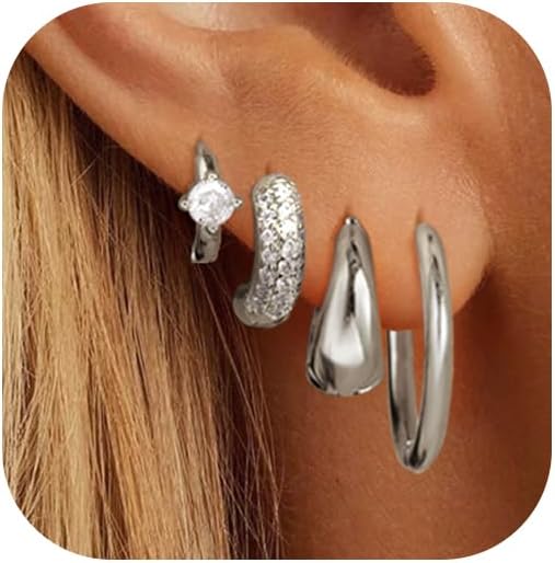 Small Gold Hoop Earrings Set for Women, 14K Gold Plated Lightweight Earrings Sets for Multiple Piercing, Hypoallergenic Huggie Gold Hoops Earrings for Women Jewelry