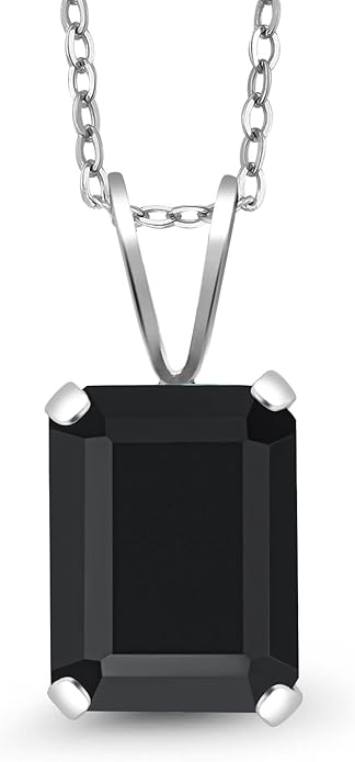 Gem Stone King Emerald Cut Pendant Necklace For Women | 925 Sterling Silver | Emerald Cut 9X7MM | Gemstone Birthstone | Fine Jewelry for Her Mom Wife | With 18 Inch Silver Chain