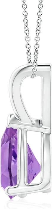 Angara Natural Amethyst Solitaire Pendant for Women | V-Bale Pear-Shaped Amethyst Solitaire Pendant in 14K Solid Gold/Silver/Platinum | February Birthday, Anniversary, Gemstone Jewellery Gift