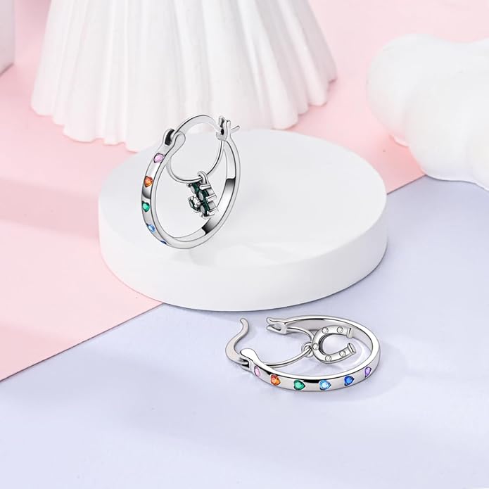 NARMO 925 Sterling Silver Hoop Earrings for Women Hypoallergenic Lightweight Simple Huggie Hoop Earrings Twisted Hoop Earrings Colorful Cubic Zirconia Hoop Earrings Rainbow Hoop Earrings