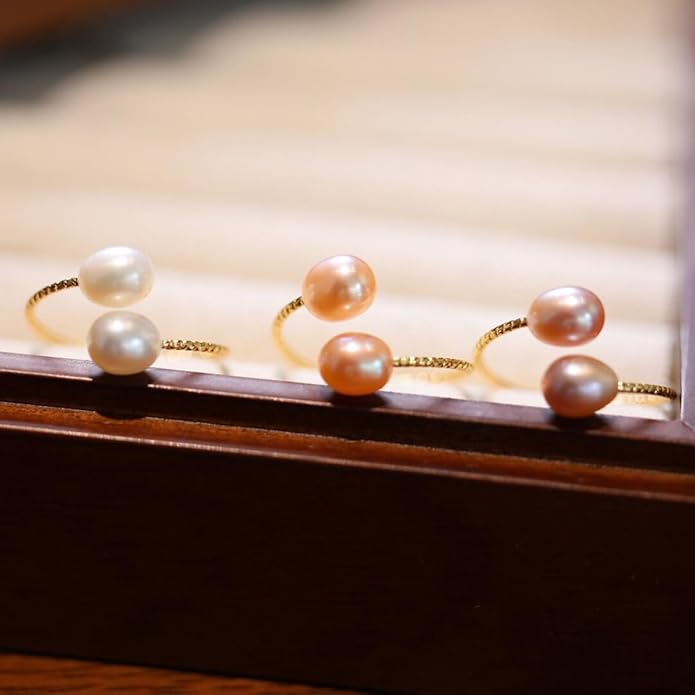 Vintage Boho Cultured Pearl Adjustable Beaded Wrap Ring,Trendy Elastic Freshwater Pearl Rings for Women,Fashion Heart Shell Stacking Rings for Men