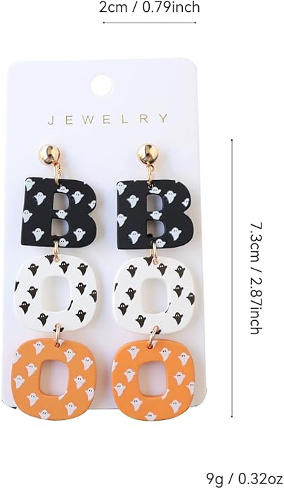 Halloween BOO Ghost Skull Earrings for Women, Gothic Dark Bat Dangle Earrings,Retro Acrylic Cute Lightweight Drop Dangle Earring Jewelry Gifts, Holiday Festive Cosplay Party Decorations Accessories