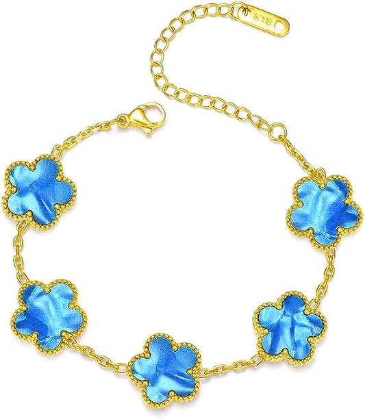 18K Gold-Plated Four Leaf Clover Bracelet for Women,Adjustable lucky Bracelet Set Jewelry Gift-Hypoallergenic Charm for Birthdays, Wellness & Daily Wear