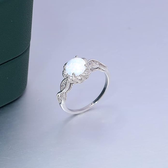 CiNily 18K Gold Plated Opal Ring-White Fire Opal & Amethyst & Cubic Zirconia Women Jewelry Gemstone Engagement Anniversary Ring Size 5-13