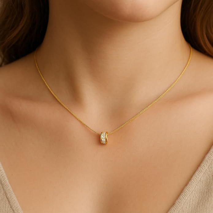 Cerulenne 14K Gold Plated Diamond Pendant Necklace for Women, Dainty Paperclip Chain Choker, Cute Small Waist Pendant, Simple & Trendy Gold Jewelry Gift