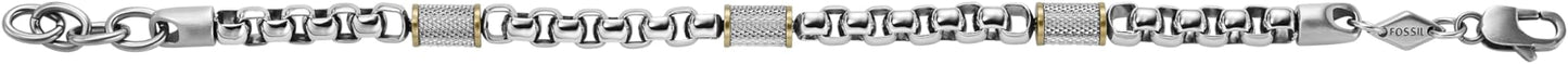Fossil Men's Plated Stainless Steel Engravable Personalized Gift ID, Chain or Cuff Bracelet for Men