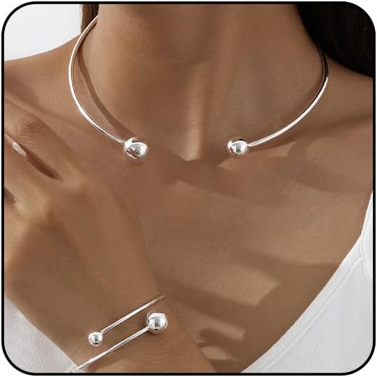 Collar Necklace for Woman Trendy Silver Choker Necklaces for Woman Statement Open Round Collar Choker Necklace
