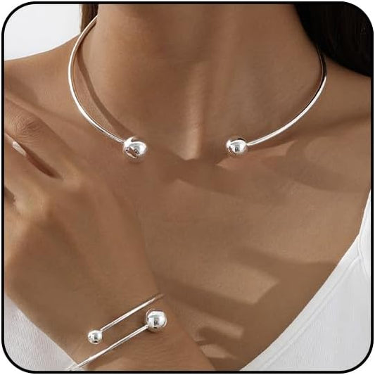 Collar Necklace for Woman Trendy Silver Choker Necklaces for Woman Statement Open Round Collar Choker Necklace