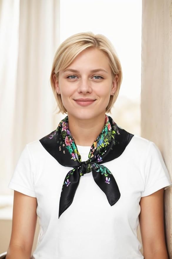 ANDANTINO 100% Mulberry Silk Square Scarf for Hair-25.6" X25.6'' Women Men Natural Silk Neckerchief Digital Printed Headscarf