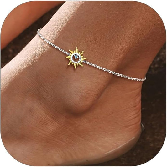 PROSILVER 925 Sterling Silver Ankle Bracelets For Women, Stylish Chain Anklets, Summer Beach Jewelry, 8.6-10.6 Inch Adjustable, Come with Box