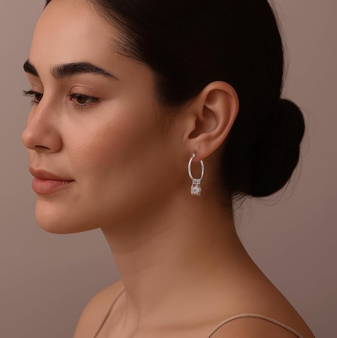 LeCalla 925 Sterling Silver Beaded Ball Hoop Earrings | Lightweight Sleeper Bead Ball Earring Hoops | Cape Style Hoop Earrings for Women