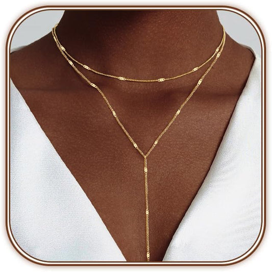 HAXIYA Lariat Gold Necklace for Women Dainty Long Necklace 14k Gold Plated/Silver Y-Shaped Pendant Drop Chain Trendy Layered Pearl/Beaded/CZ Necklaces Simple Gold Jewelry For Women Gift