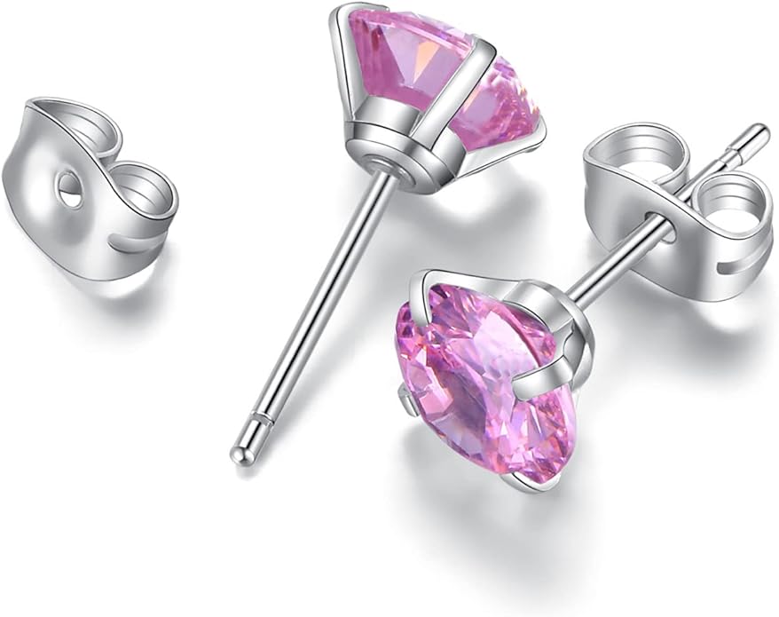 6 Pairs Stud Earrings Set, Hypoallergenic Cubic Zirconia Earrings 316L Stainless Steel CZ Earrings 3-8mm