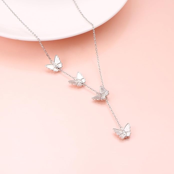 Long Necklace Sterling Silver Larait Bar Y Lariat Long Chain Drop Adjustable Necklace Gift for Her, 30"