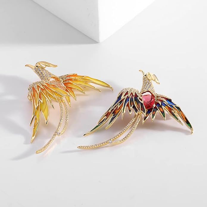 Exquisite 14K Gold Phoenix Brooch for Women, Inlaid with Moissanite and Premium Gemstones, Ideal Luxury Gift for Holidays and Special Occasions