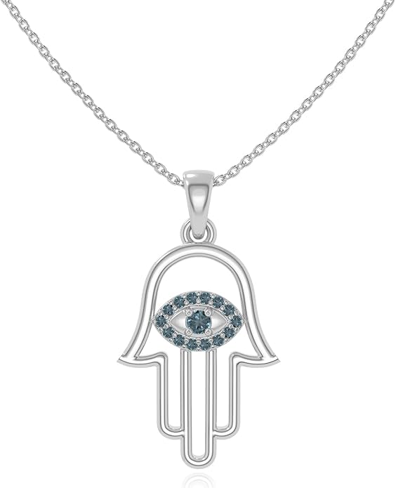 Natural Gemstone Evil Eye-Hamsa Hand Pendant Necklaces for Women in Silver/18K Yellow/Rose Gold Vermeil,Birthstone Jewelry Gifts for Her Birthday,Anniversary,Christmas,Graduation