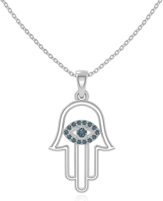 Natural Gemstone Evil Eye-Hamsa Hand Pendant Necklaces for Women in Silver/18K Yellow/Rose Gold Vermeil,Birthstone Jewelry Gifts for Her Birthday,Anniversary,Christmas,Graduation