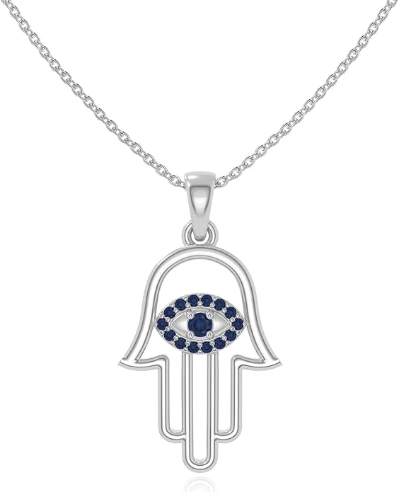 Natural Gemstone Evil Eye-Hamsa Hand Pendant Necklaces for Women in Silver/18K Yellow/Rose Gold Vermeil,Birthstone Jewelry Gifts for Her Birthday,Anniversary,Christmas,Graduation