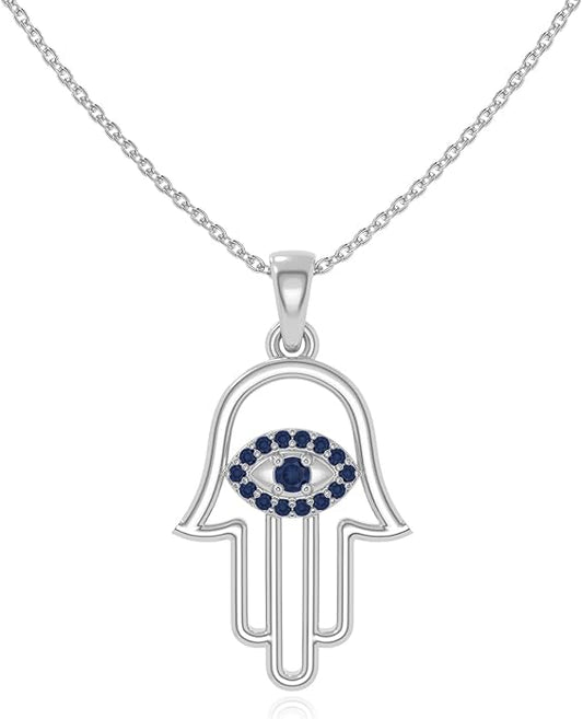 Natural Gemstone Evil Eye-Hamsa Hand Pendant Necklaces for Women in Silver/18K Yellow/Rose Gold Vermeil,Birthstone Jewelry Gifts for Her Birthday,Anniversary,Christmas,Graduation