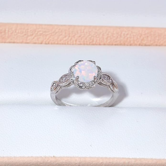 CiNily 18K Gold Plated Opal Ring-White Fire Opal & Amethyst & Cubic Zirconia Women Jewelry Gemstone Engagement Anniversary Ring Size 5-13