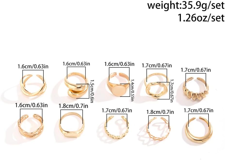 FUTIMELY 14K Gold Stackable Knuckle Rings Set for Women Teen Girls,Aesthetic Silver 10Pcs Trendy Dainty Open Midi Rings Set,Midi Finger Rings Pack Jewelry Gifts
