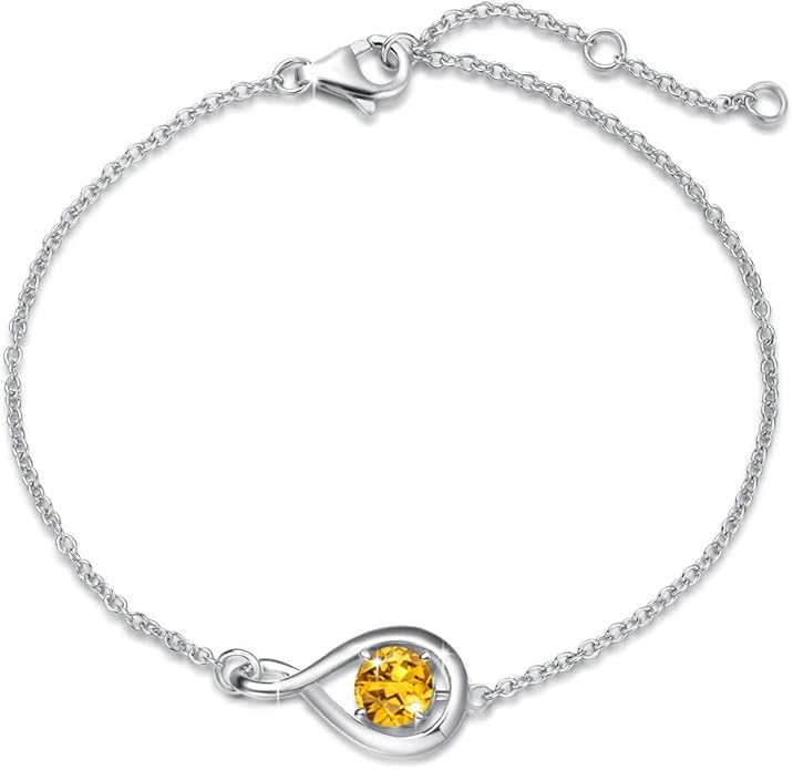 FANCIME Love Bracelet 925 Sterling Silver Infinity Birthstone Bracelets for Women Fine Jewelry Birthday Christmas Gifts for Her Mom Wife, Chain Length 6.7"+1.2" Extend