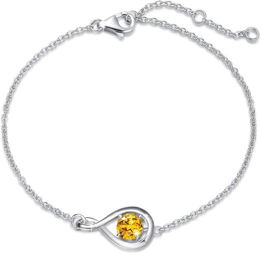 FANCIME Love Bracelet 925 Sterling Silver Infinity Birthstone Bracelets for Women Fine Jewelry Birthday Christmas Gifts for Her Mom Wife, Chain Length 6.7"+1.2" Extend