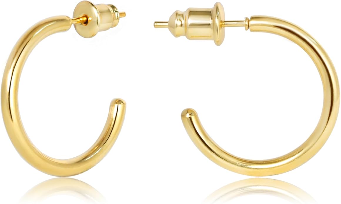 Minimalist Hoops for Women - 14K Gold Open Huggie Hoop Earrings, Hypoallergenic Tiny Hoops in Gold and Silver (Set of 1-5 Pairs)