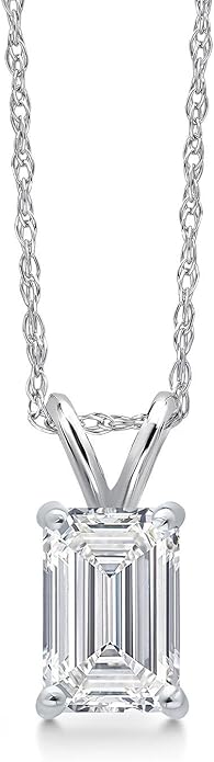Gem Stone King 1 to 5 Carat 14K Gold IGI Certified Lab Grown Diamond Pendant Necklace For Women | Emerald Cut | E-F Color | VS1-VS2 Clarity | With 18 Inch Gold Chain