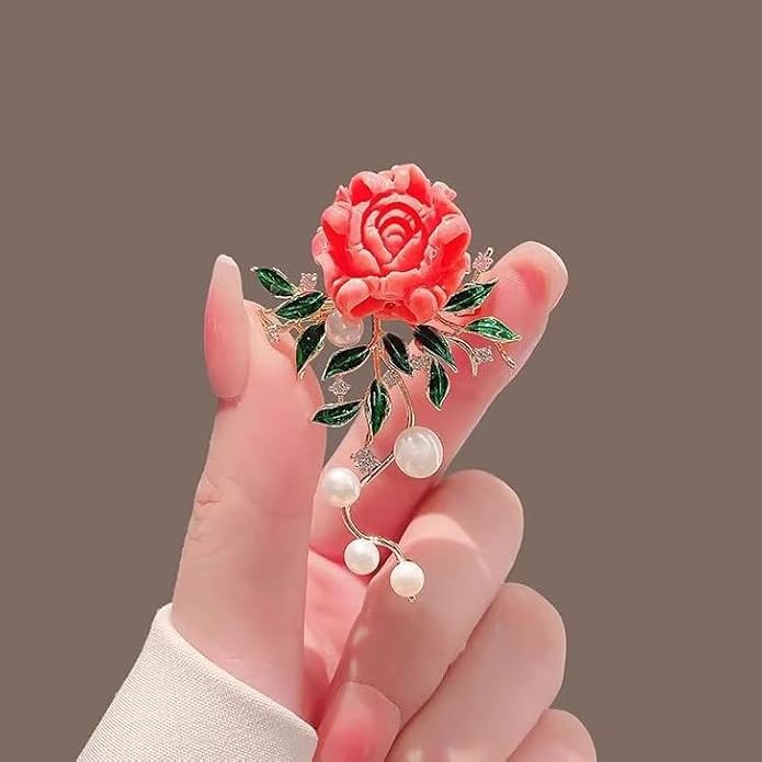 3Pcs Peony Flower Brooch Pin for Women Elegant Enamel Floral Brooch Set Dainty Cubic Zircon Pearl Lapel Pins Flower Pins for Clothes Hat Dress Accessories Prom Jewelry